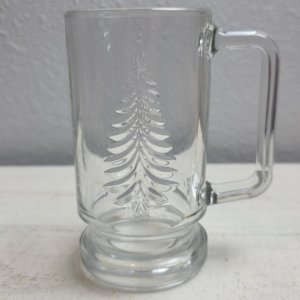 Vintage Indiana Glass "Holiday Gold" Irish Coffee Mug Pressed Glass Tree Set 4